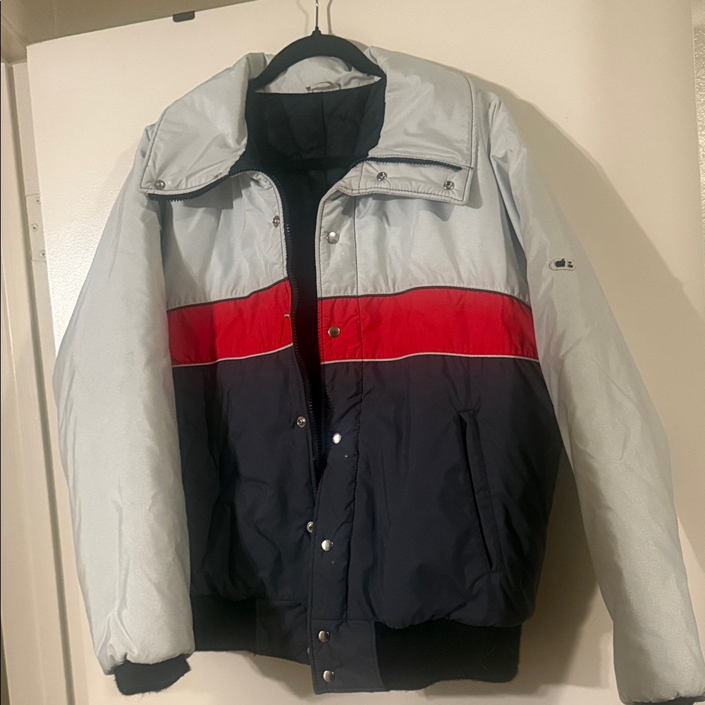 CB Sport Men's Tri-Tone Puffer Jacket - Light Gray, Red, and Black